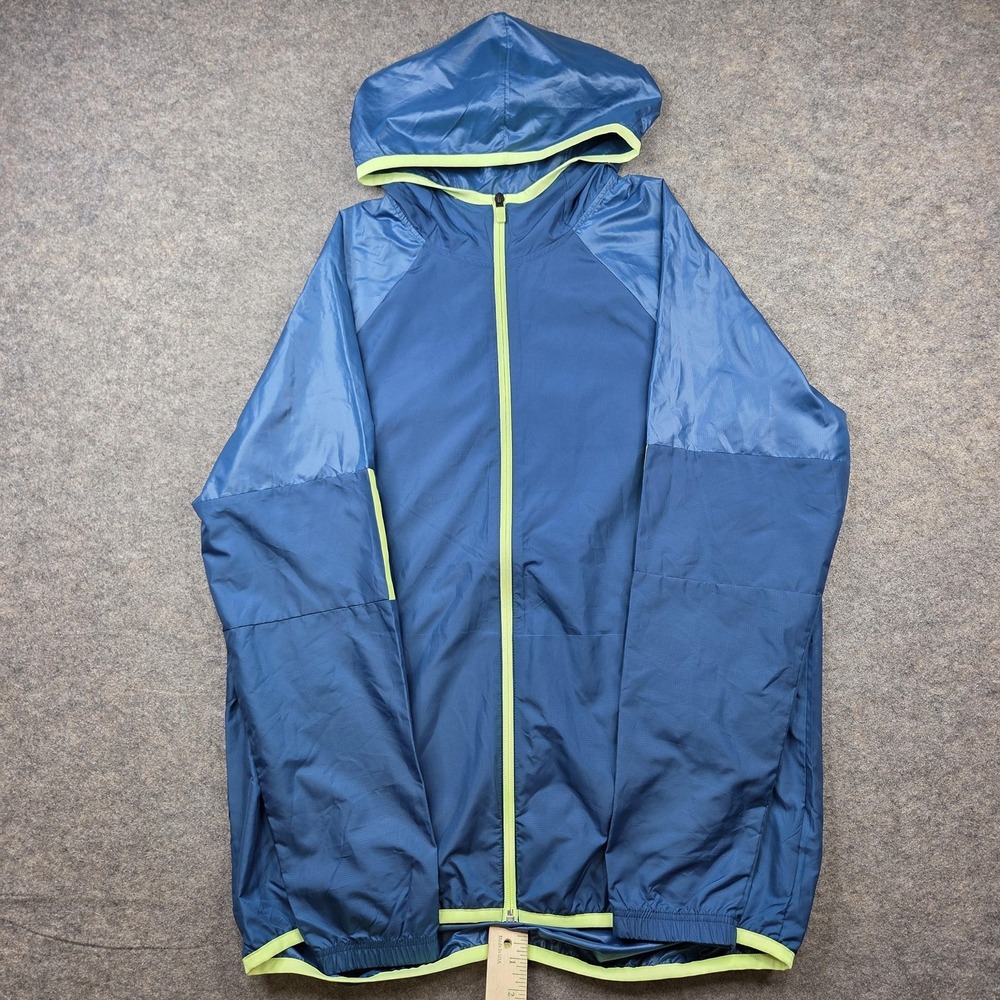 Adidas Jacket Mens Large Blue Hooded Full Zip Windbreaker Lightweight‎ Athletic